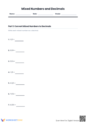 Essential Mixed Numbers to Decimals Worksheet | Grade 5 Math