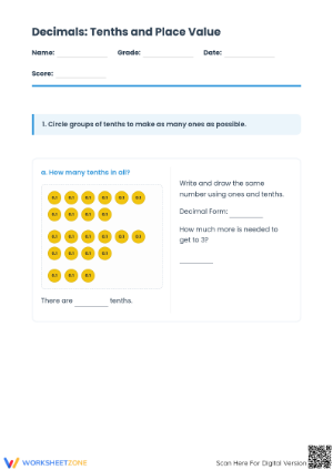 Printable Decimal Notation Worksheet for Grade 4 Math