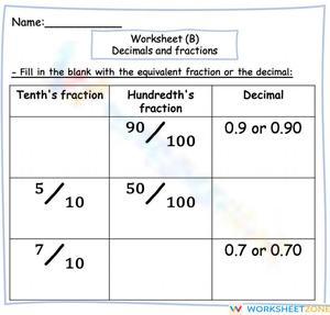 Decimals and fraction (b)