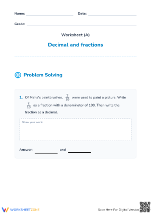 Essential Grade 4 Decimals and Fractions Worksheet