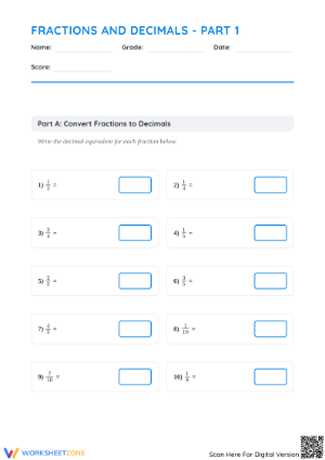 Essential Fractions and Decimals Worksheet — Grade 5 Aligned