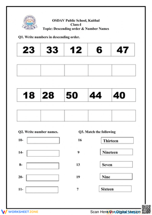 Arrange Numbers and Write Number Names