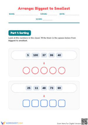 Grade 1 Number Ordering — Printable No-Prep Worksheet