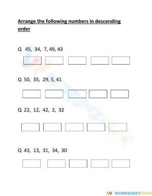 Descending order 1-50
