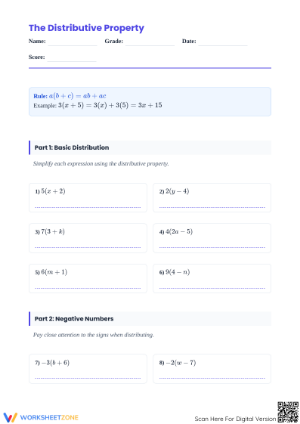 Printable Distributive Property Worksheet | Grade 6-8 Math