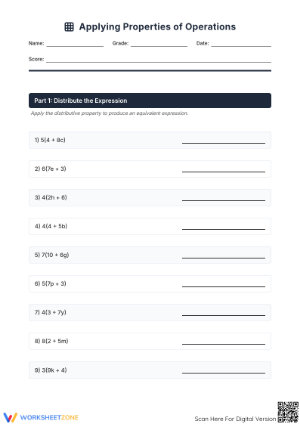 Printable Distributive Property Worksheet | Grades 6-8 Math