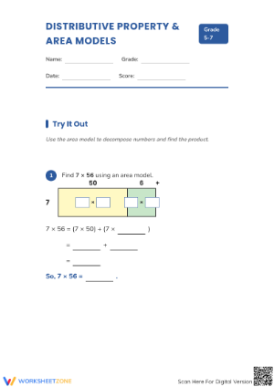Printable Distributive Property Worksheet | Grades 5-7 Math