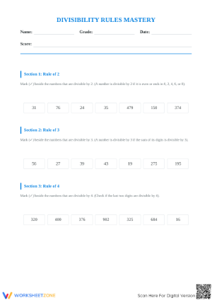 Printable Divisibility Rules Worksheet | Grade 6 Math