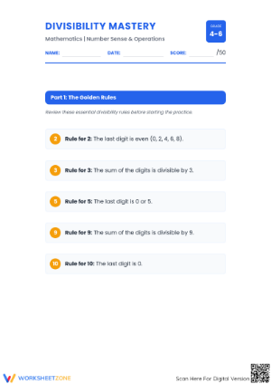 Grades 4-6 Divisibility — Printable No-Prep Worksheet