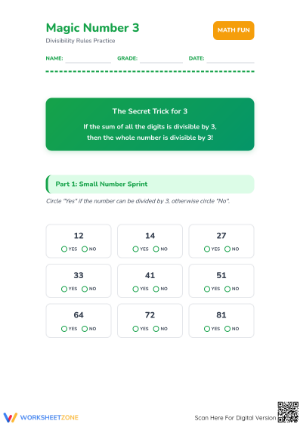 Essential Divisibility by 3 Practice Worksheet | Grades 3-5