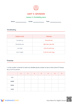 Printable Divisibility Tests Worksheet | Grade 5 Math Ready