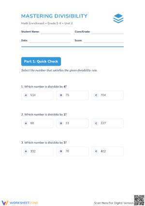 Printable Divisibility Rules Worksheet | Grade 5 Math