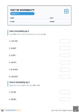 Printable Divisibility Rules Worksheet | Grade 5-8 Math