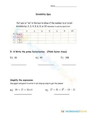 Divisibility Quiz