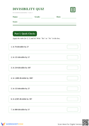 4.OA.B.4 Worksheet: Divisibility Rules — Essential Grade 5