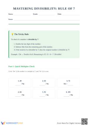 Divisible by 7 Worksheet | Essential Grade 4-6 Math