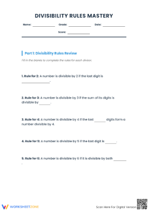 Essential Divisibility Rules Mastery Worksheet | Grade 5-7