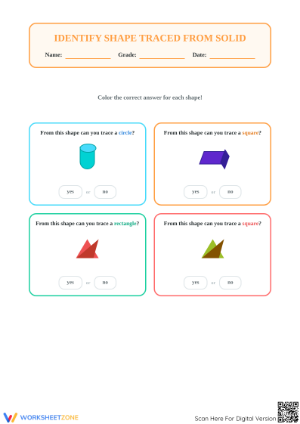 Essential Shape Traced from Solid Worksheet | Grade 1 Math