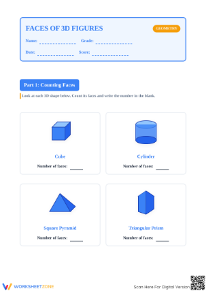 Printable Faces of 3D Figures Worksheet | Grade 2 Math