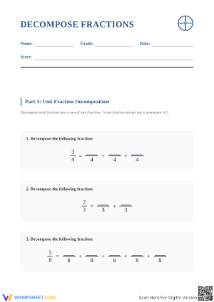 Essential Decompose Fractions Worksheet | Grade 4 Math