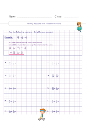 Adding Fractions With Like Denominators Practice Worksheet