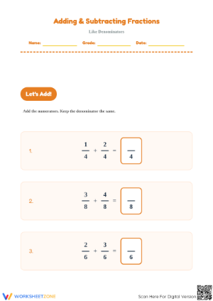 Essential Fractions: Add & Subtract Like Denominators
