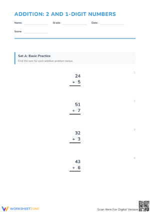 Essential Add 2 to 1 Digit Numbers Worksheet | Grade 1 Math