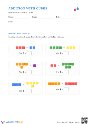 Printable Addition to 10 Worksheet | Grade 1 Math