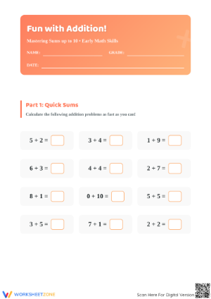 Grade 1 Addition — Printable No-Prep Worksheet