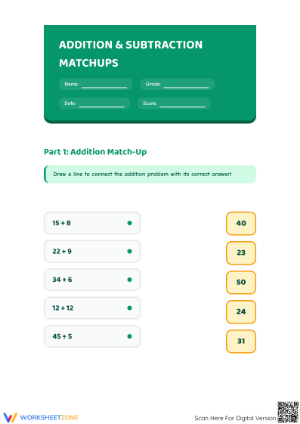Grade 2 Addition & Subtraction — Printable No-Prep Worksheet