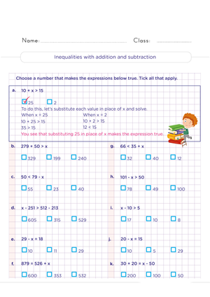 Grade 4 Inequalities — Printable No-Prep Worksheet