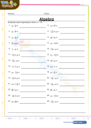 Algebra: Evaluating expressions