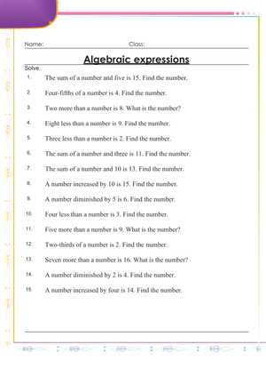 Algebraic Expressions Worksheet Practice