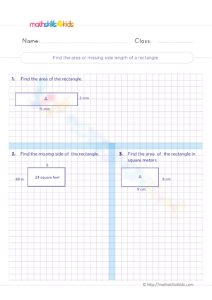 Printable Area of a Rectangle Worksheet | Grade 4 Math