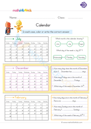 Grade 2 Calendar — Printable No-Prep Worksheet