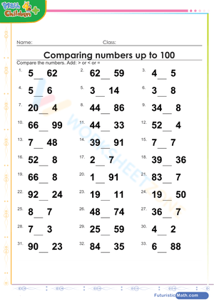 Comparing numbers up to 100
