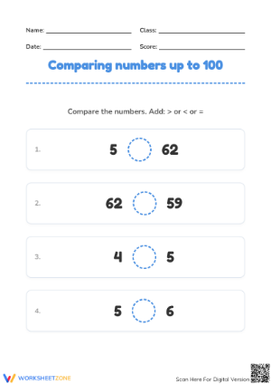 Grade 1 Comparing Numbers — Printable No-Prep Worksheet