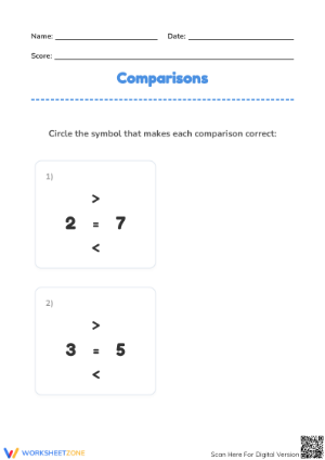 Grade 1 Comparing Numbers — Printable No-Prep Worksheet