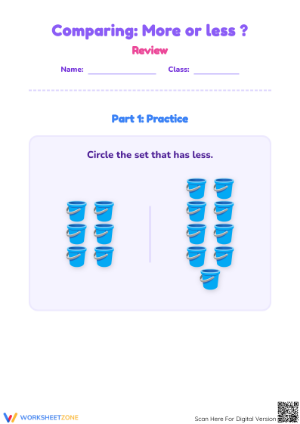 Grade K Comparing Quantities — Printable No-Prep Worksheet