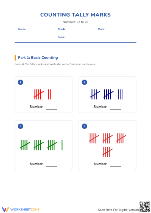Grade K Counting Tally Marks — Printable No-Prep Worksheet