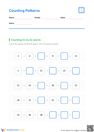 Grade 3 Counting Patterns — Printable No-Prep Worksheet