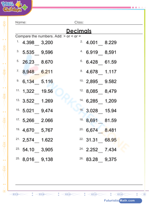 Printable Comparing Decimals Worksheet | Grade 5 Math