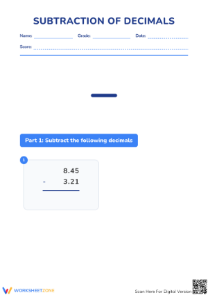 Essential Decimal Subtraction Worksheet | Grade 5 Math
