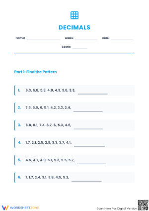 Printable Decimal Patterns Worksheet | Grade 5 Math Guide