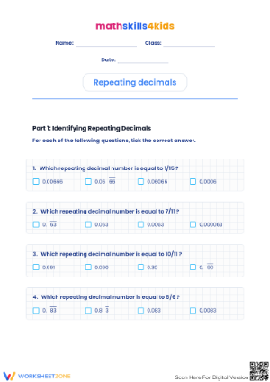 Printable Repeating Decimals Worksheet | Grade 7 Math
