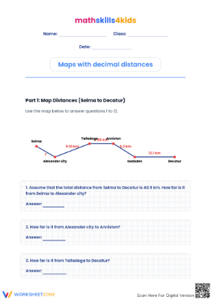 Grade 5 Decimal Distances — Printable No-Prep Worksheet