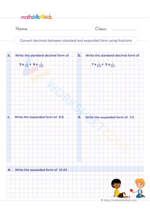 Printable Decimal Expanded Form Worksheet | Grade 5 Math