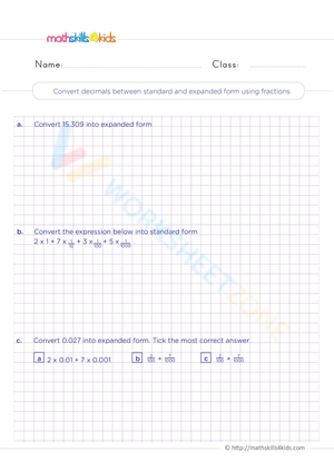 Converting Decimals To Expanded Form Using Fractions Worksheet