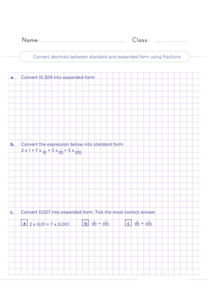 Converting Decimals To Expanded Form Using Fractions Worksheet