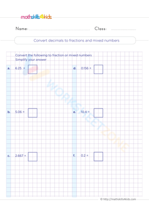 Convert decimals to fractions and mixed numbers